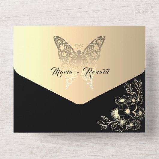 Unieke Chic zwart-wit bruiloft All In One Uitnodiging (Achterkant)