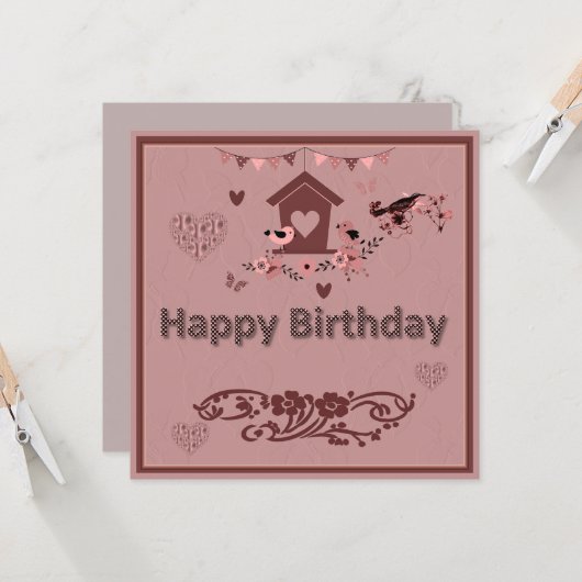 Unieke Clipart Verjaardag Flat Wenskaart Kaart (Voorkant / Achterkant in situ)