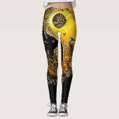 Unieke, complexe Spirituele geel- en zwarte dames Leggings (Voorkant)