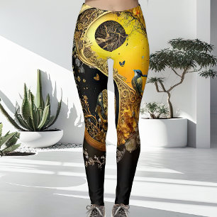 Unieke, complexe Spirituele geel- en zwarte dames Leggings