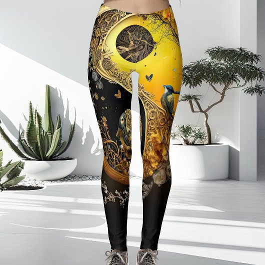 Unieke, complexe Spirituele geel- en zwarte dames Leggings