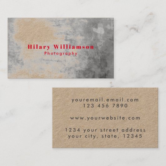 Unieke Cool Grunge Kraft Grijs Rood Fotografie Visitekaartje (Voorkant / Achterkant)
