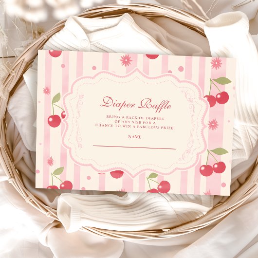 Unieke Coquette Cherry op Top Baby Diapper Raffle Informatiekaartje