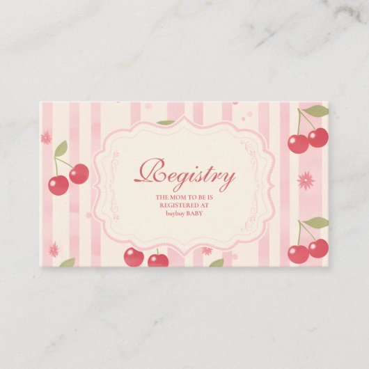 Unieke Coquette Cherry op Top Baby shower Registry Informatiekaartje (Voorkant)