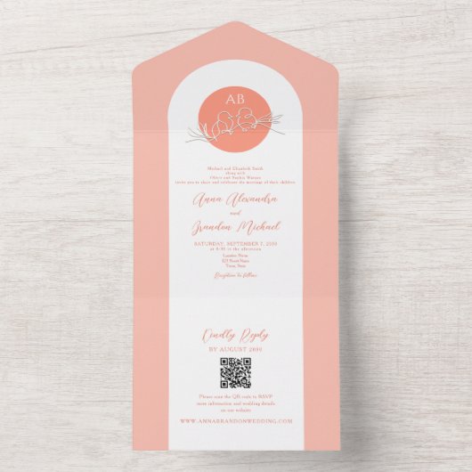 Unieke Coral Wedding All In One Uitnodiging (Binnen)