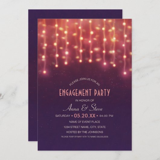 Unieke Creative String Lights Engagement Party Kaart (Voorkant / Achterkant)