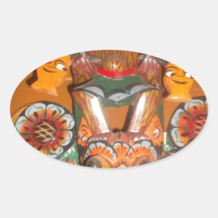 Unieke culturele kunst - Sri Lankaans/Indonesisch  Ovale Sticker