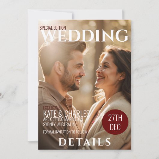 Unieke Custom Magazine Stijl bruiloft details Kaart (Voorkant)