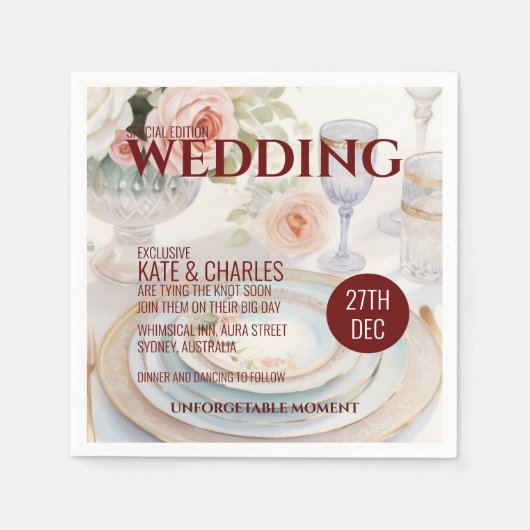 Unieke Custom Magazine Stijl Bruiloft Servet (Voorkant)