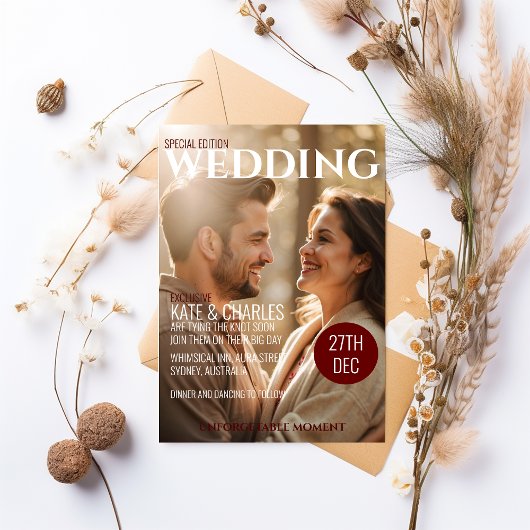 Unieke Custom Magazine Stijl Bruiloft uitnodiging