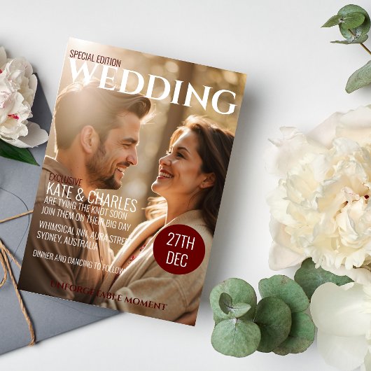 Unieke Custom Magazine Stijl Bruiloft uitnodiging