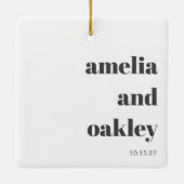 Unieke Custom Place Card Winter Christmas Wedding Keramisch Ornament (Achterkant)