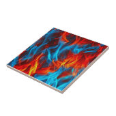 unieke cyaan blauwe rode vuurvlam modelkunst tegeltje (Zijkant)