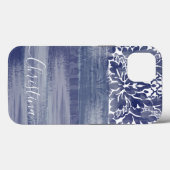 Unieke Damasblauw- en Witte kunstborstels Case-Mate iPhone Case (Achterkant (horizontaal))