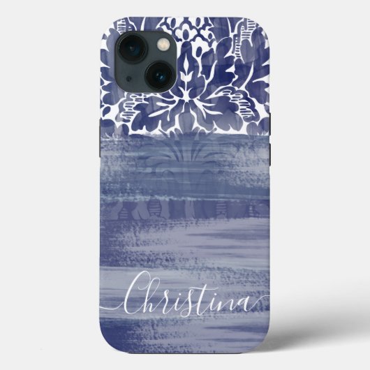 Unieke Damasblauw- en Witte kunstborstels Case-Mate iPhone Case (Achterkant)