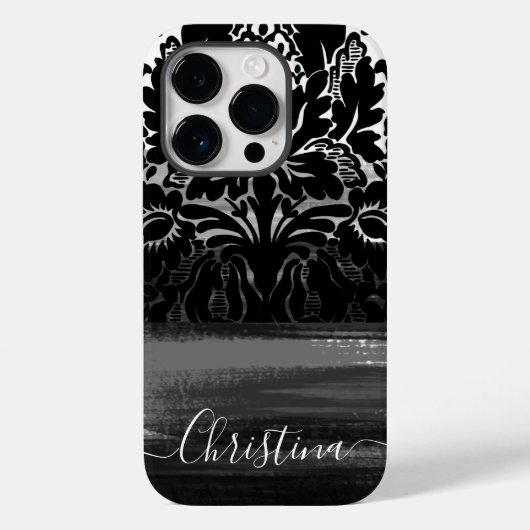 Unieke Damask Black & White Artsy Brusstrokes Case-Mate iPhone Case (Achterkant)