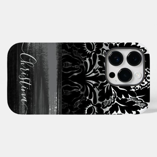 Unieke Damask Black & White Artsy Brusstrokes Case-Mate iPhone Case (Achterkant (horizontaal))