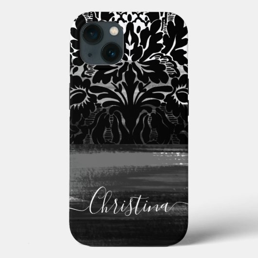 Unieke Damask Black & White Artsy Brusstrokes Case-Mate iPhone Case (Achterkant)