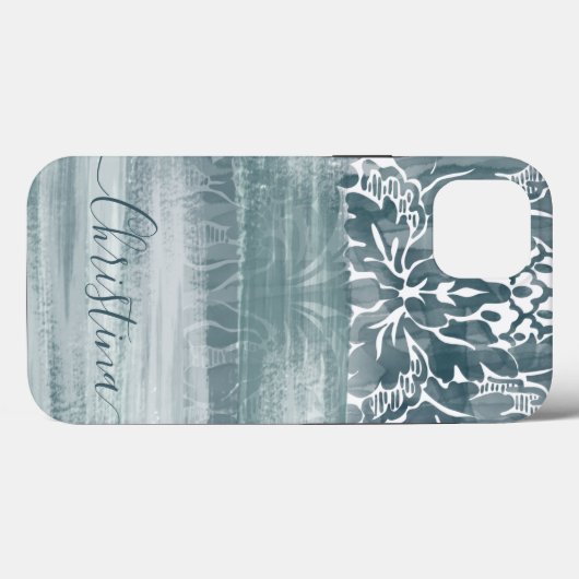 Unieke Damask Blauwgroen Artsy Brushstrokes Case-Mate iPhone Case (Achterkant (horizontaal))