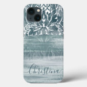 Unieke Damask Blauwgroen Artsy Brushstrokes Case-Mate iPhone Case (Achterkant)