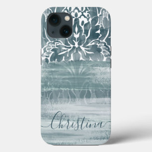 Unieke Damask Blauwgroen Artsy Brushstrokes Case-Mate iPhone Case