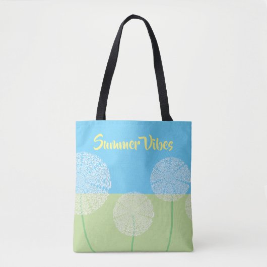 Unieke Dandelion Summer Art Design Blue Green Tote Bag (Voorkant)