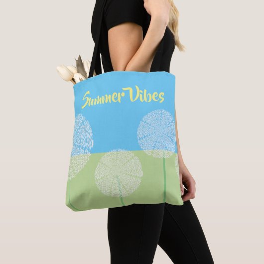 Unieke Dandelion Summer Art Design Blue Green Tote Bag (Dichtbij)