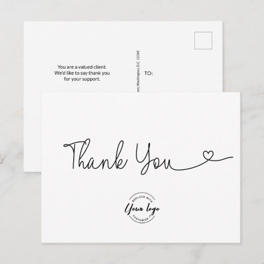 Unieke Dankjewel Hart script Zakelijk logo Briefkaart (Voorkant / Achterkant)