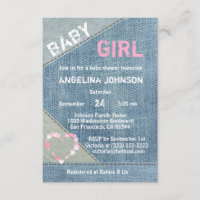 UNIEKE Denim Girls Baby Douche Uitnodigingen