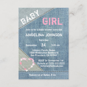 UNIEKE Denim Girls Baby Douche Uitnodigingen