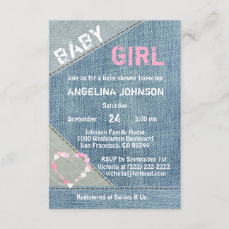 UNIEKE Denim Girls Baby Douche Uitnodigingen