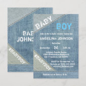 UNIEKE Denim Jeans Boy Baby Douche Uitnodigingen (Voorkant / Achterkant)
