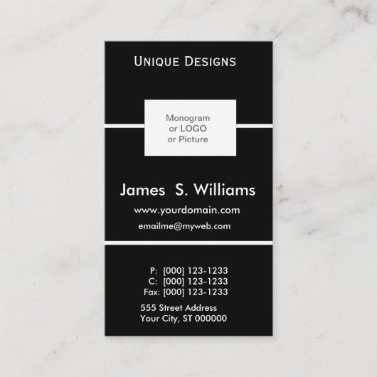 Unieke DESIGN Formele zwarte, witte, aangepaste Lo Visitekaartje (Voorkant)