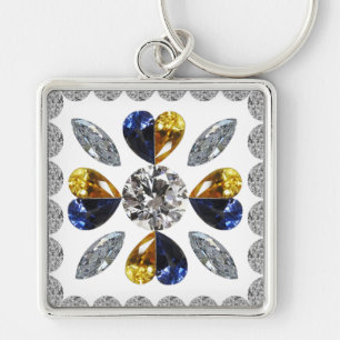 Unieke diamantkunst, geel blauw in hartkeychain sleutelhanger
