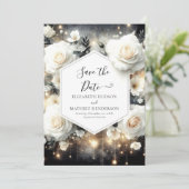 Unieke digitale witte rozen bruiloft save the date (Staand voorkant)
