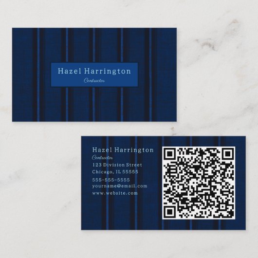 Unieke donkerblauwe QR-code Visitekaartje Classy (Voorkant / Achterkant)