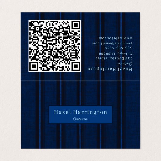 Unieke donkerblauwe QR code vouw Visitekaartje kla (Buitenkant ongevouwen)