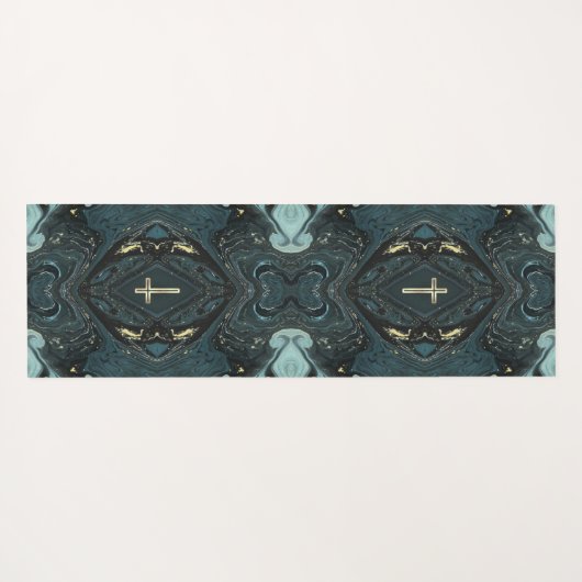 Unieke Donkergroene en gouden Christelijke kruis Yogamat (Achterkant (horizontaal))