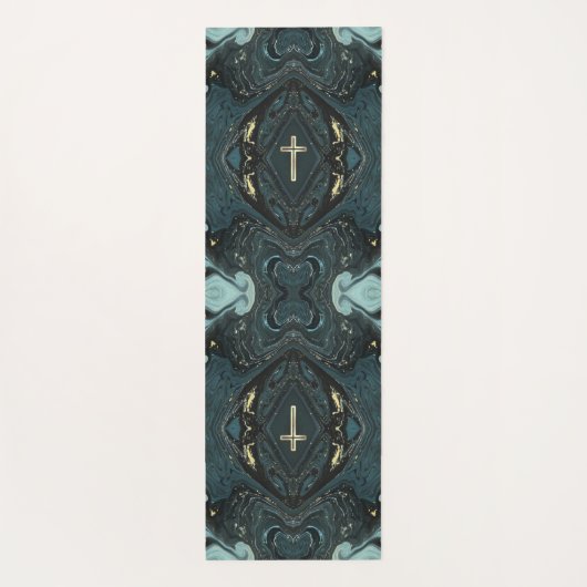 Unieke Donkergroene en gouden Christelijke kruis Yogamat (Achterkant)
