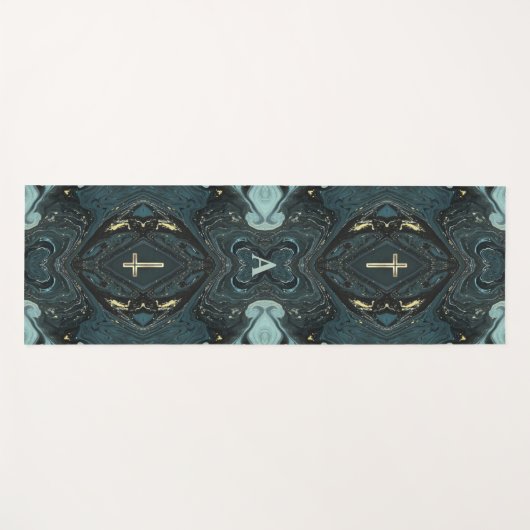 Unieke Donkergroene en gouden Christelijke kruis Yogamat (Voorkant (horizontaal))