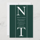 Unieke donkergroene & witte paar Initiaal bruiloft Kaart (Voorkant)