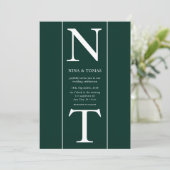 Unieke donkergroene & witte paar Initiaal bruiloft Kaart (Staand voorkant)