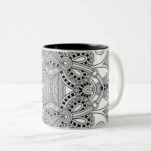 Unieke doodle tweekleurige koffiemok (Voorkant rechts)