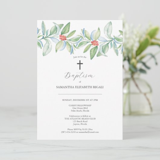 Unieke doop uitnodigingen Kerstmis groen (Staand voorkant)