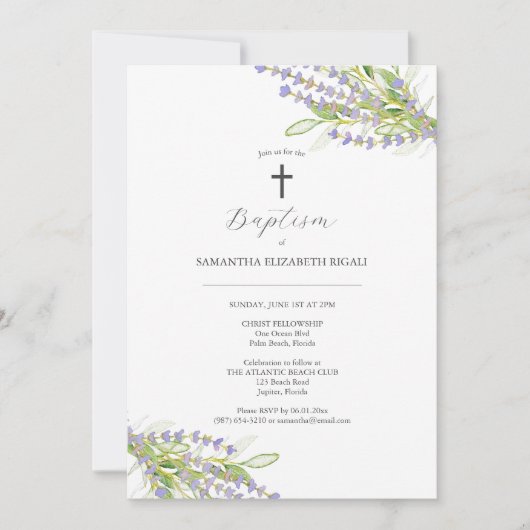 Unieke doop uitnodigingen Lavendel bloemen (Voorkant)