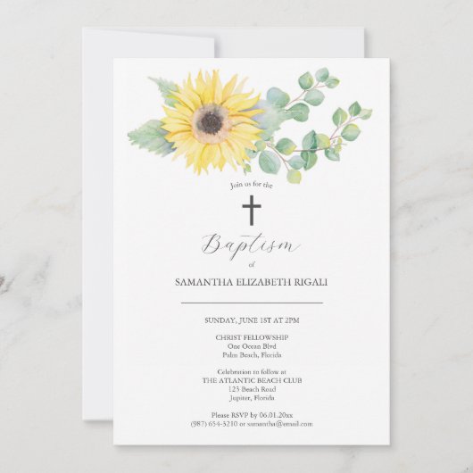 Unieke doopuitnodigingen Waterverf Zonnebloem Kaart (Voorkant)
