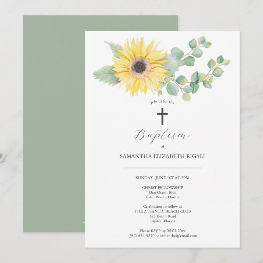 Unieke doopuitnodigingen Waterverf Zonnebloem Kaart (Voorkant / Achterkant)