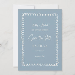 Unieke Dusty Blue French Fun Wedding Save The Date