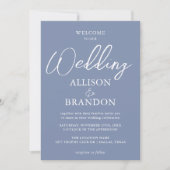 Unieke Dusty Blue & White Calligraphy Wedding Kaart (Voorkant)