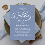 Unieke Dusty Blue & White Calligraphy Wedding Kaart